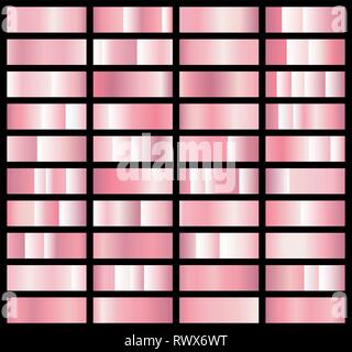 Collection of backgrounds with a metallic gradient. Brilliant plates with rose gold effect. Vector illustration. Stock Vector