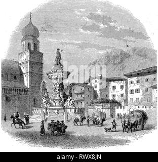 Domplatz mit dem Neptunbrunnen in Trient, Italien  /  Cathedral Square with the Neptune Fountain in Trento, Italy Stock Photo