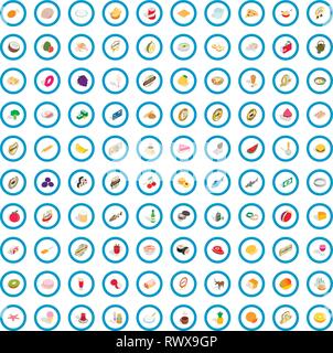 100 dishes icons set, isometric 3d style Stock Vector