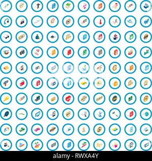 100 dj icons set, isometric 3d style Stock Vector