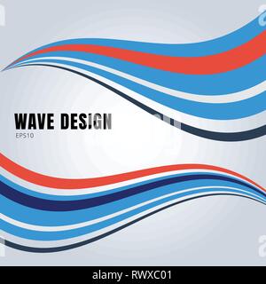 Abstract blue and red color smooth waves design on white background. Vector illustration Stock Vector
