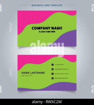 Trendy abstract business name card template layout modern style. Fluid or liquid wave layer green, purple and pink , vivid color. Vector illustration Stock Vector