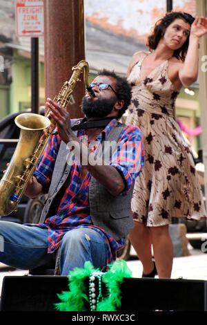 12 April 2015 - New Orleans, Louisiana / United States: Jazz musicians performing in the French Quarter of New Orleans, Louisiana. Stock Photo