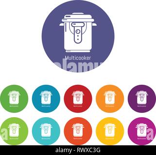 Multi cooker icons set vector color Stock Vector