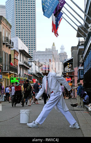12 April 2015 - New Orleans, Louisiana / United States: Street artist during his performance in the French Quarter of New Orleans, Louisiana. Stock Photo