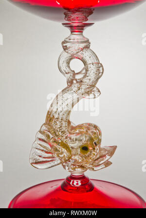 Murano Salviati Glass Tazza / Comport with Aventurine Dolphin Stem