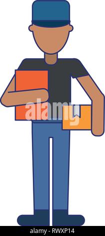 Courier with boxes professional worker avatar Stock Vector