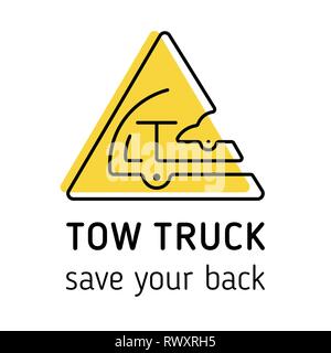 Towing truck icon vector. Towing truck icon isolated vector for logo, branding. Flat towing truck icon isolated for sign, website, advertise. Yellow Stock Vector