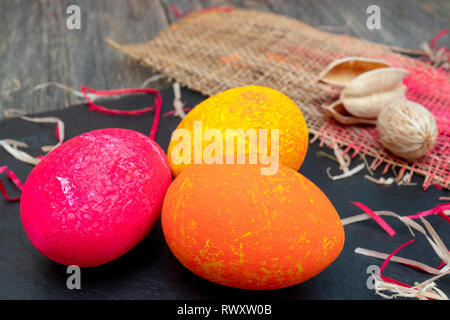 Painted eggs of a traditional Christian Easter holiday. Stock Photo