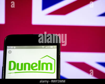 Ukraine. 7th Mar, 2019. Dunelm Group plc company logo seen displayed on a smart phone. Credit: Igor Golovniov/SOPA Images/ZUMA Wire/Alamy Live News Stock Photo