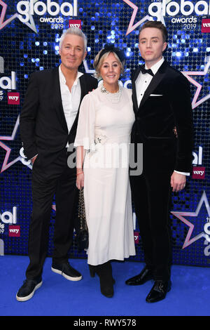 London, UK. 07th Mar, 2019. LONDON, UK. March 07, 2019: Martin & Shirley Kemp with son, Roman arriving for the Global Awards 2019 at the Hammersmith Apollo, London. Picture: Steve Vas/Featureflash Credit: Paul Smith/Alamy Live News Stock Photo