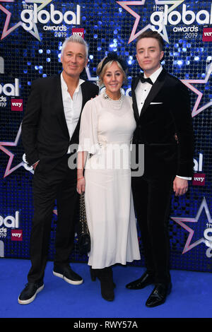 London, UK. 07th Mar, 2019. LONDON, UK. March 07, 2019: Martin & Shirley Kemp with son, Roman arriving for the Global Awards 2019 at the Hammersmith Apollo, London. Picture: Steve Vas/Featureflash Credit: Paul Smith/Alamy Live News Stock Photo