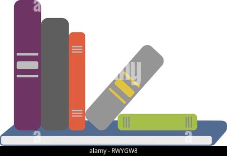 Shelf full of books falling over in flat design vector style Stock Vector