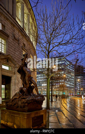John Cassidy's Adrift statue outside Manchester Central Library, 'Humanity Adrift on the Sea of Life', a bronze sculpture once house in Piccadilly Gar Stock Photo