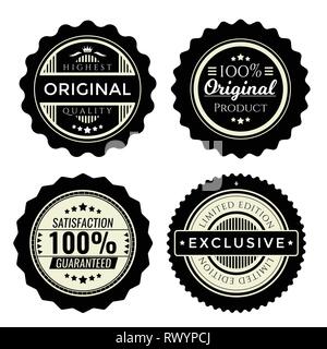 Vintage badges set. Collection of premium design elements for trade products. Limited edition, special offer, original signs Stock Vector