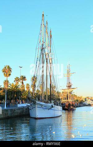 Barcelona Port Vell, Pailebot Santa Eulàlia, Maritime Museum of Barcelona Stock Photo