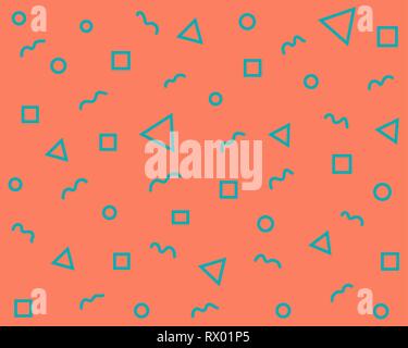 geometric shapes triangles, circles, waves, diamonds, squares on an orange background Stock Vector