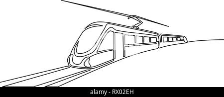 Continuous one line drawing. Modern high speed passenger commuter train. Vector illustration