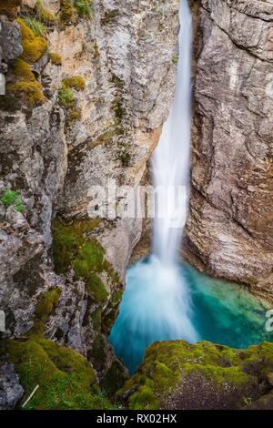 Waterfall, Upper Falls, Mountain River in a Gorge, Johnston Creek in Johnston Canyon, Bow Valley, Banff National Park Stock Photo