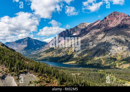 View from Continental Divide Trail on Mountain Lake Two Medicine Lake Mountain Lake and Mountain Landscape, Sinopah Mountain Stock Photo