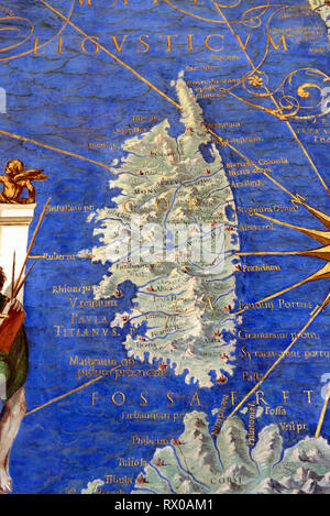 Vintage Map or Old Map of Corsica. Wall Map, Fresco or Wall Painting in Gallery of Maps (1580-83) based on Drawings by Ignazio Danti Vatican Museums Stock Photo