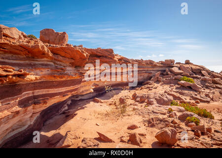 Layers of sediment rock in different tones at Kalbarri National Park Stock Photo