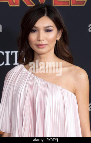 Gemma Chan attending the 'Captain Marvel' world premiere at El Captian Theatre on March 4,2019 in Los Angeles, California. Stock Photo