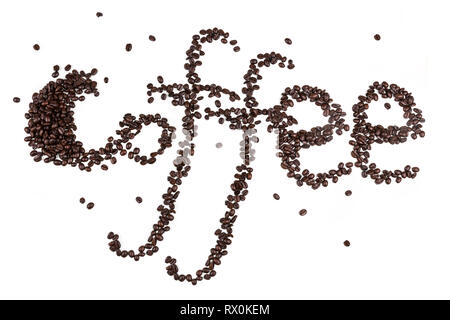 Word coffee spelled out in roasted brown coffee beans Stock Photo