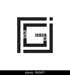 abstract letters gj geometric arrow square logo vector Stock Vector