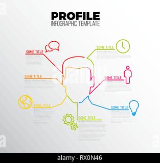 Vector Infographic profile / user template made from lines and icons with an avatar Stock Vector