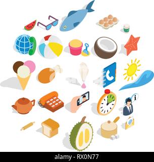 Tea time icons set, isometric style Stock Vector