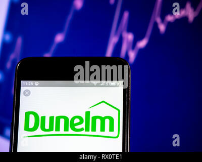 Dunelm Group plc company logo seen displayed on smart phone. Stock Photo