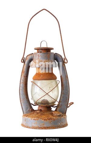 Old vintage fuel lamp, isolated on white. Stock Photo