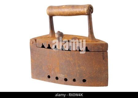 Old vintage iron, isolated on white background. Stock Photo