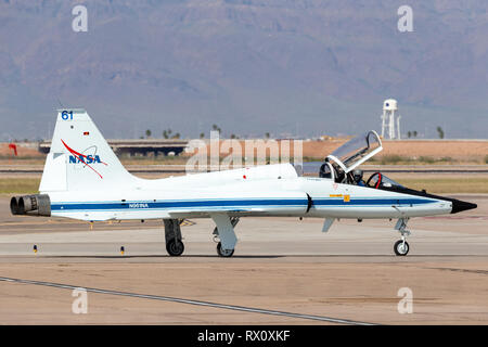 NASA (National Aeronautics and Space Administration) Northrop T-38 Talon jet aircraft N961NA at Phoenix-Mesa Gateway airport in Arizona. Stock Photo