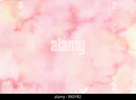 Hand painted soft pink watercolor texture background. Usable for cards, invitations and more. Backdrop in pastel colors. Stock Photo