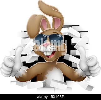 Cool Easter Bunny Shades Thumbs Up Breaking Wall Stock Vector