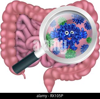 Bacteria Cartoon Character in Gut or Intestines Stock Vector
