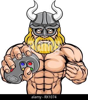 Viking Gamer Gladiator Warrior Controller Mascot Stock Vector