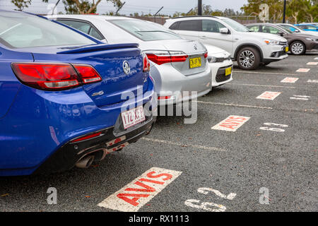 Avis hire cars at Port macquarie airport including a blue Holden commodore sv6, New South Wales,Australia Stock Photo
