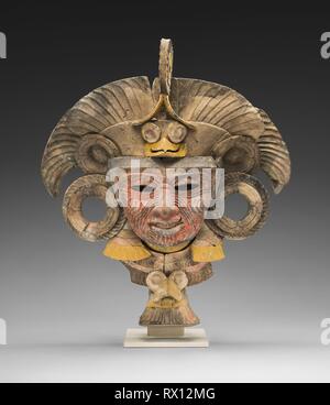 Mask from an Incense Burner Portraying the Old Deity of Fire. Teotihuacan; Teotihuacan, Mexico. Date: 450 AD-750 AD. Dimensions: 36.83 × 33.5 cm (14 1/2 × 13 in.). Ceramic and pigment. Origin: Valley of Mexico. Museum: The Chicago Art Institute. Stock Photo