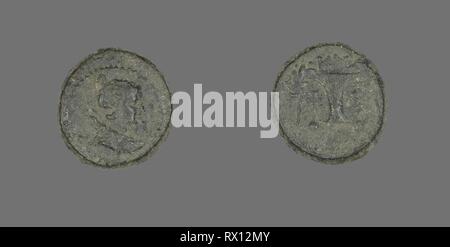 Coin Depicting the Goddess Artemis. Greek. Date: 190 BC. Dimensions: Diam. 1.7 cm; 4.73 g. Bronze. Origin: Ancient Greece. Museum: The Chicago Art Institute. Stock Photo
