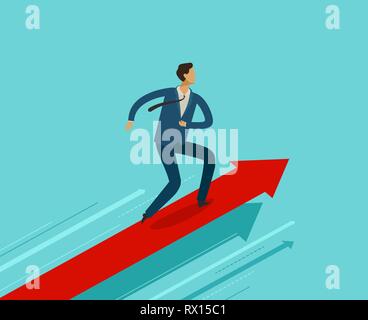 Businessman running on growth graph. Success, achievement, breakthrough concept. Business infographics Stock Vector