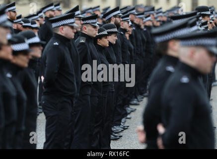 The latest recruits to join Police Scotland during their passing out parade at the Scottish Police College at Tulliallan. Stock Photo