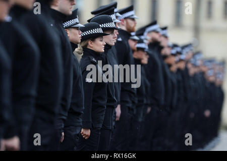 The latest recruits to join Police Scotland during their passing out parade at the Scottish Police College at Tulliallan. Stock Photo