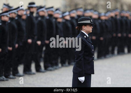 The latest recruits to join Police Scotland during their passing out parade at the Scottish Police College at Tulliallan. Stock Photo