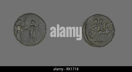 Coin Depicting the Goddess Artemis. Greek. Date: 190 BC. Dimensions: Diam. 1.6 cm; 4.01 g. Bronze. Origin: Ancient Greece. Museum: The Chicago Art Institute. Stock Photo