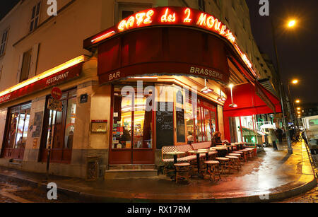 The famous Cafe des 2 Moulins French for Two Windmills is a cafe in the Montmartre, Paris, France. Stock Photo