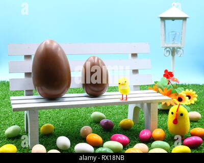 Colorful Easter Composition on the Grass Stock Photo