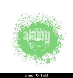 Stamp for Natural Organic Product on Green Blob with Drops. Stock Vector